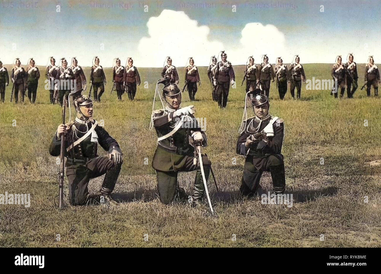 1912, el Landkreis Nordsachsen, Oschatz, 1. Königlich Sächsisches Ulanen, Regimiento Nr. 17, Aussuchen einer Feuerstellung, Alemania Foto de stock