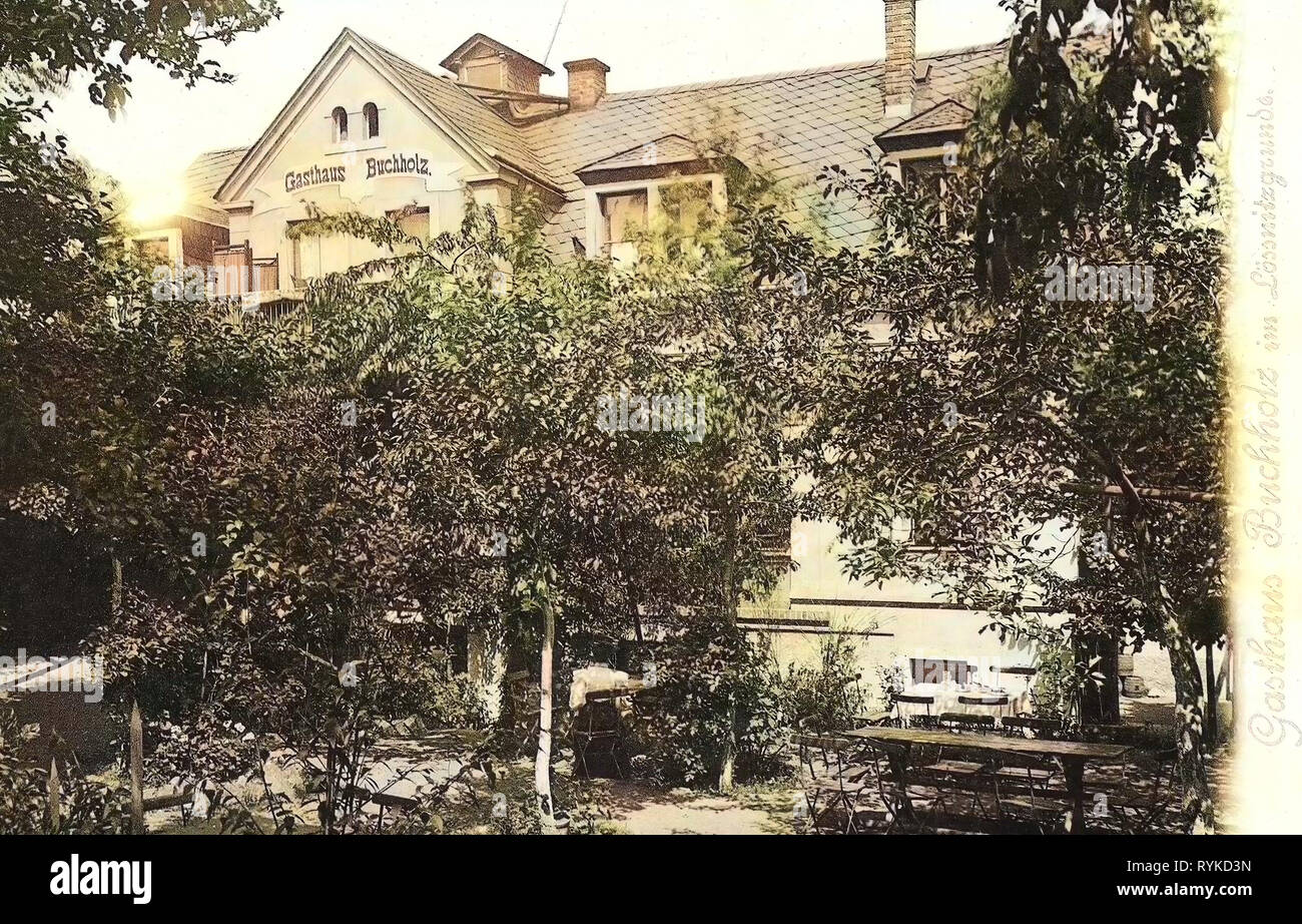 Restaurantes en el Landkreis Meißen, Lößnitzgrund, 1901, Landkreis Meißen, Gasthaus Buchholz, Alemania Foto de stock