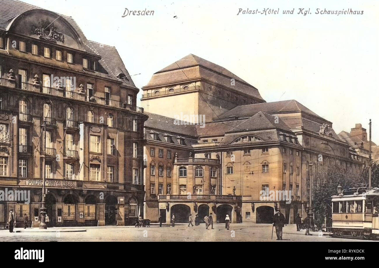 Weber, Postplatz Palasthotel, Dresden, tranvías en Dresden, en el Schauspielhaus de Dresden, Número 506 en los tranvías de 1915, Palasthotel und Theater, Alemania Foto de stock