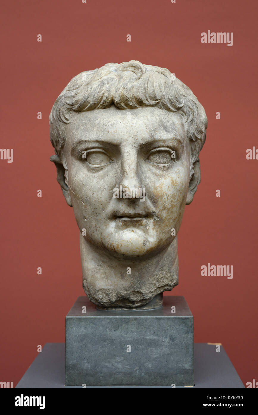 Copenhague. Dinamarca. Retrato busto de Germánico, padre de Calígula, Ny Carlsberg Glyptotek. Después AD 19. Germanicus mármol Julius Caesar (15 BC - Foto de stock