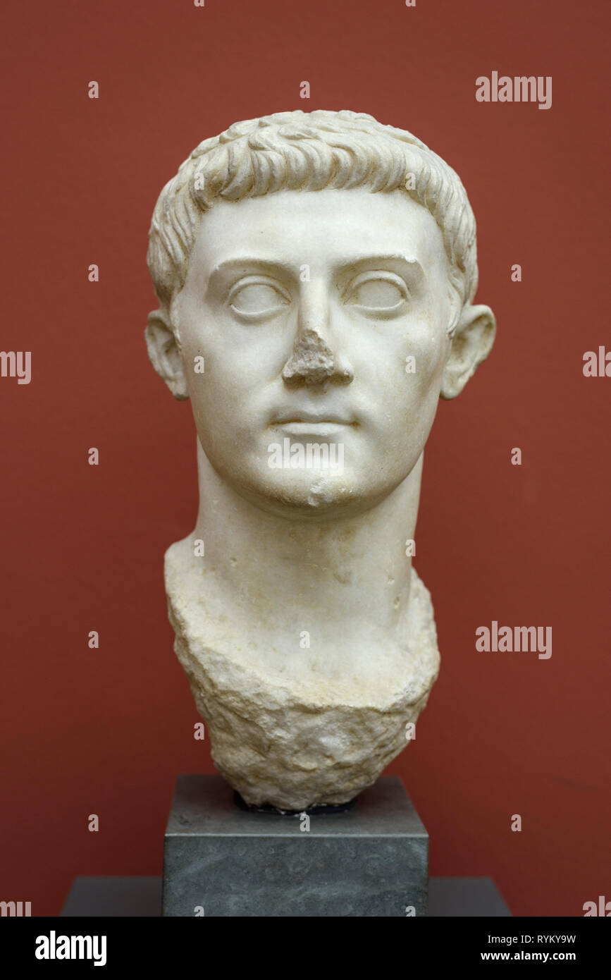 Copenhague. Dinamarca. Retrato busto de Germánico, padre de Calígula, Ny Carlsberg Glyptotek. Germanicus Julius Caesar (15 A.C. - 19 AD) gen militar Foto de stock