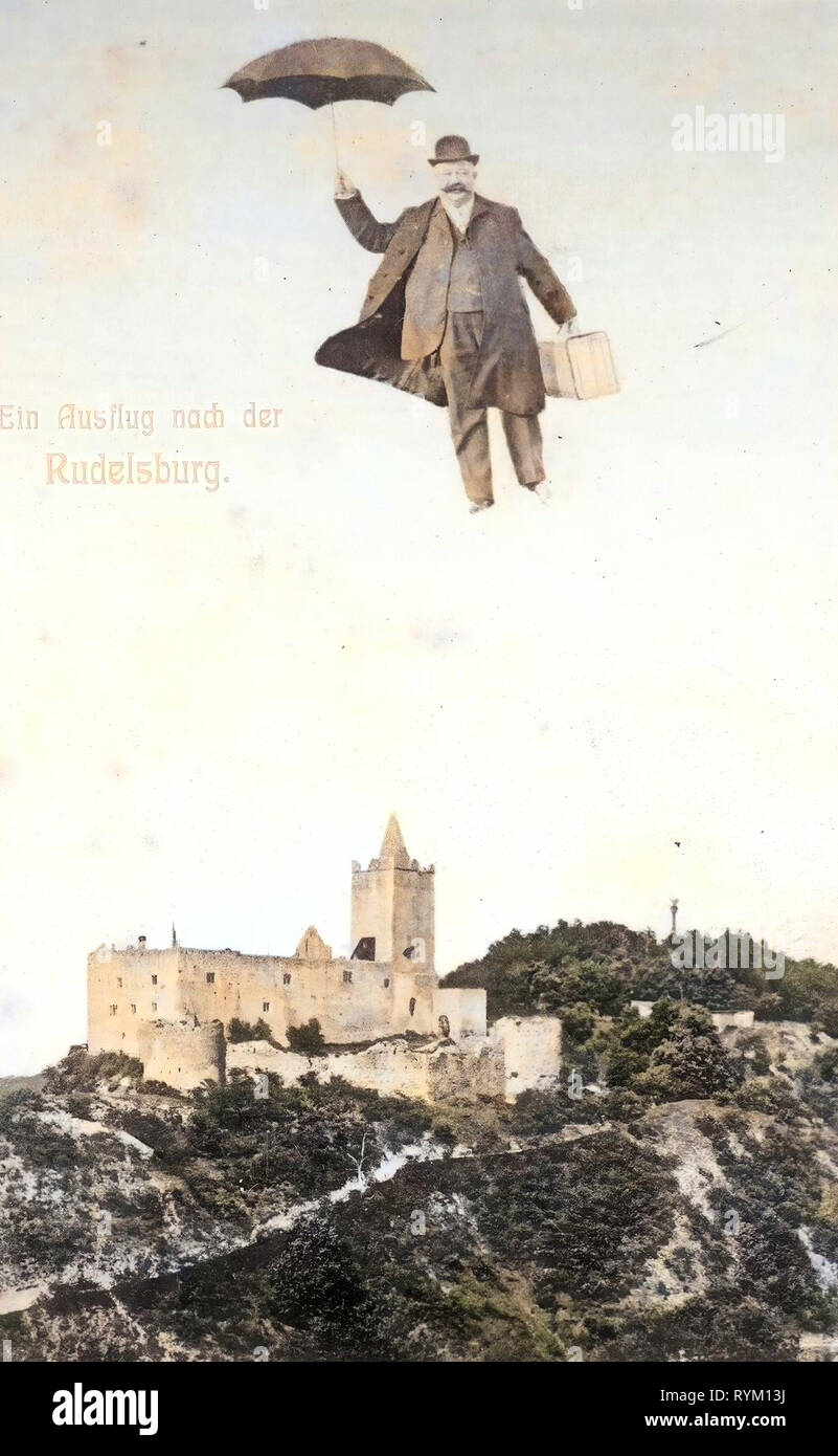 Rudelsburg, Fliegende Persona, 1906, en el Estado federado de Sajonia-Anhalt, Fliegender Mann, Alemania Foto de stock
