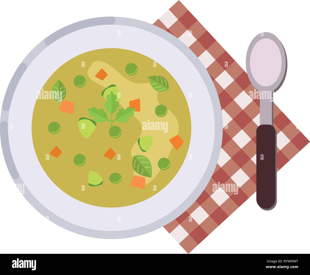 Concepto de menú. Sopa Minestrone. Cocina italiana comida saludable. Sopa en estilo plano. Ilustración vectorial. Ilustración del Vector