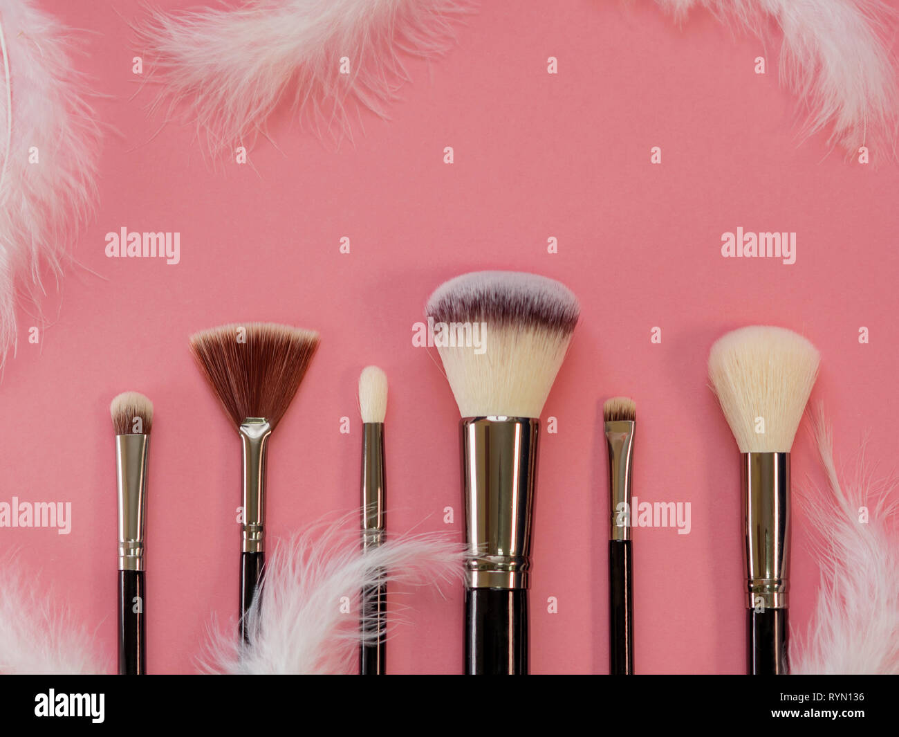 Maquillaje maquillaje profesional Brush set, herramientas. Agradable y suave pincel para maquillaje, concepto. Pinceles y plumas blancas sobre fondo de color rosa Fotografía de stock - Alamy Maquillaje maquillaje profesional Brush set, herramientas. Agradable y suave pincel para maquillaje, concepto. Pinceles y plumas blancas sobre fondo de color rosa Fotografía de stock - Alamy