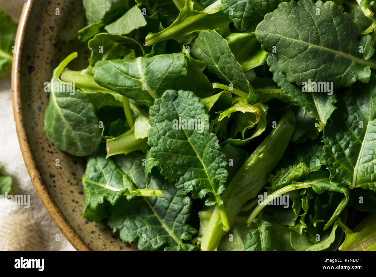 Verde cruda orgánica bebé Kale en un tazón Foto de stock