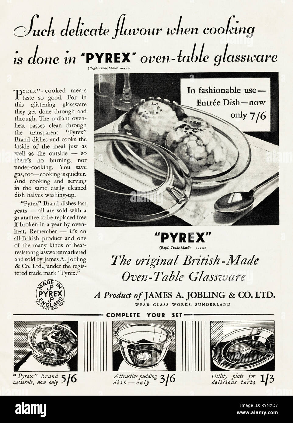 1930 original vintage antiguo anuncio impreso desde 30s English la  publicidad en las revistas británicas de Pyrex hizo horno cristalería de  mesa por James A. Jobling & Co Ltd Glass Works desgaste