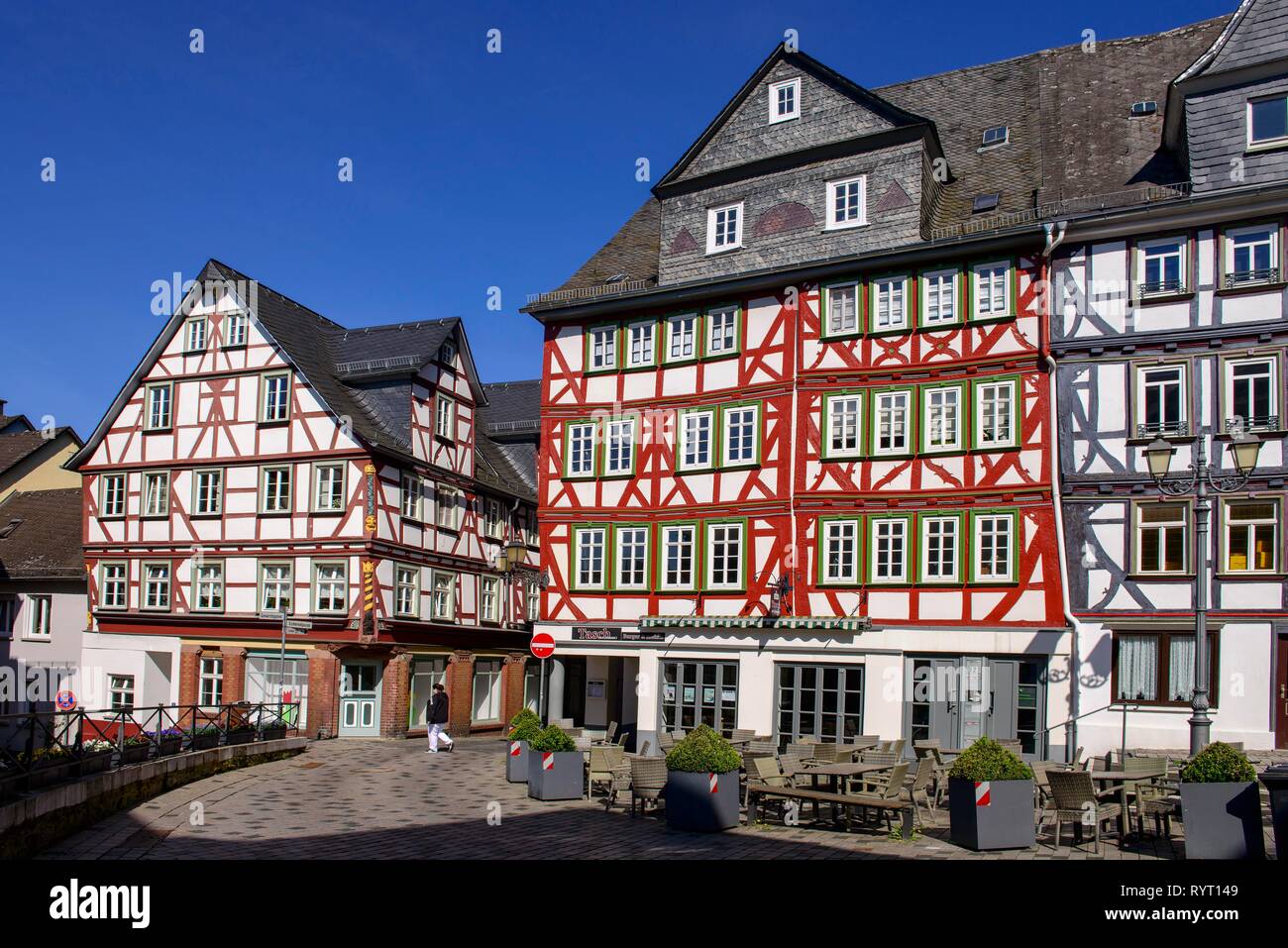 Casas con entramados de madera, maíz mercado, Wetzlar, Hesse, Alemania Foto de stock