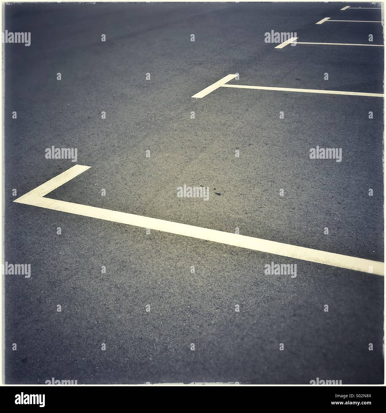 Parking líneas blancas sobre el asfalto Foto de stock