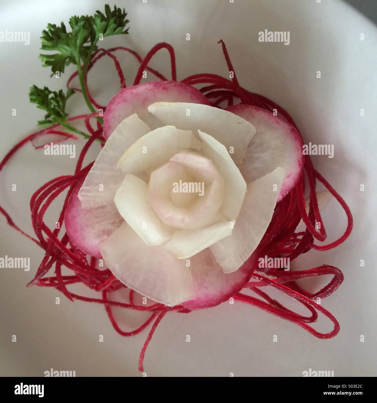 Rábano rose adorne con perejil Foto de stock