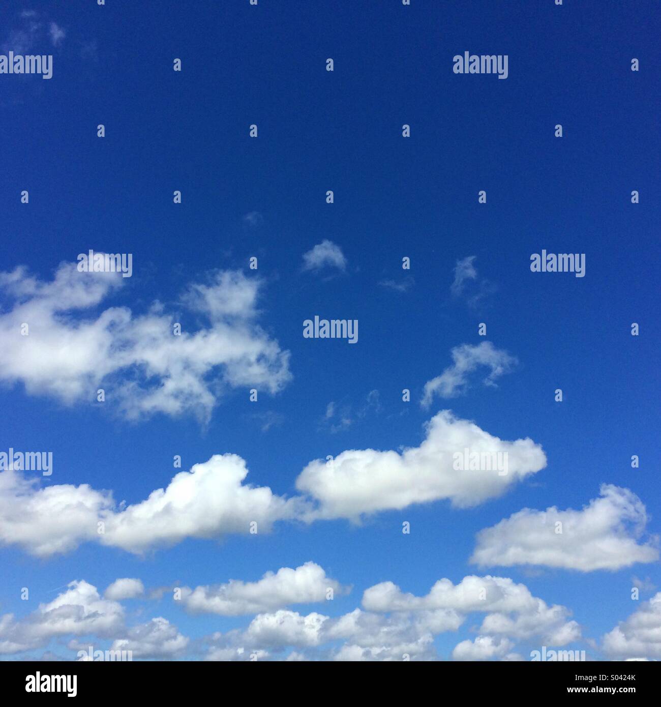 Cielo azul y nubes blancas mullidas pueden ser utilizados en el fondo con el espacio que se puede utilizar para el texto. Foto de stock