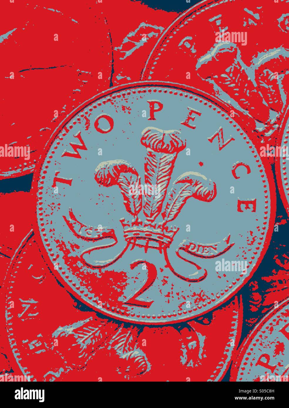 Estilo Pop art foto de dos peniques monedas Foto de stock