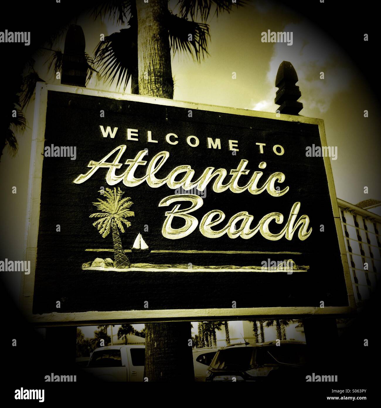 Cartel de bienvenida a Atlantic Beach, Florida, Estados Unidos. Foto de stock