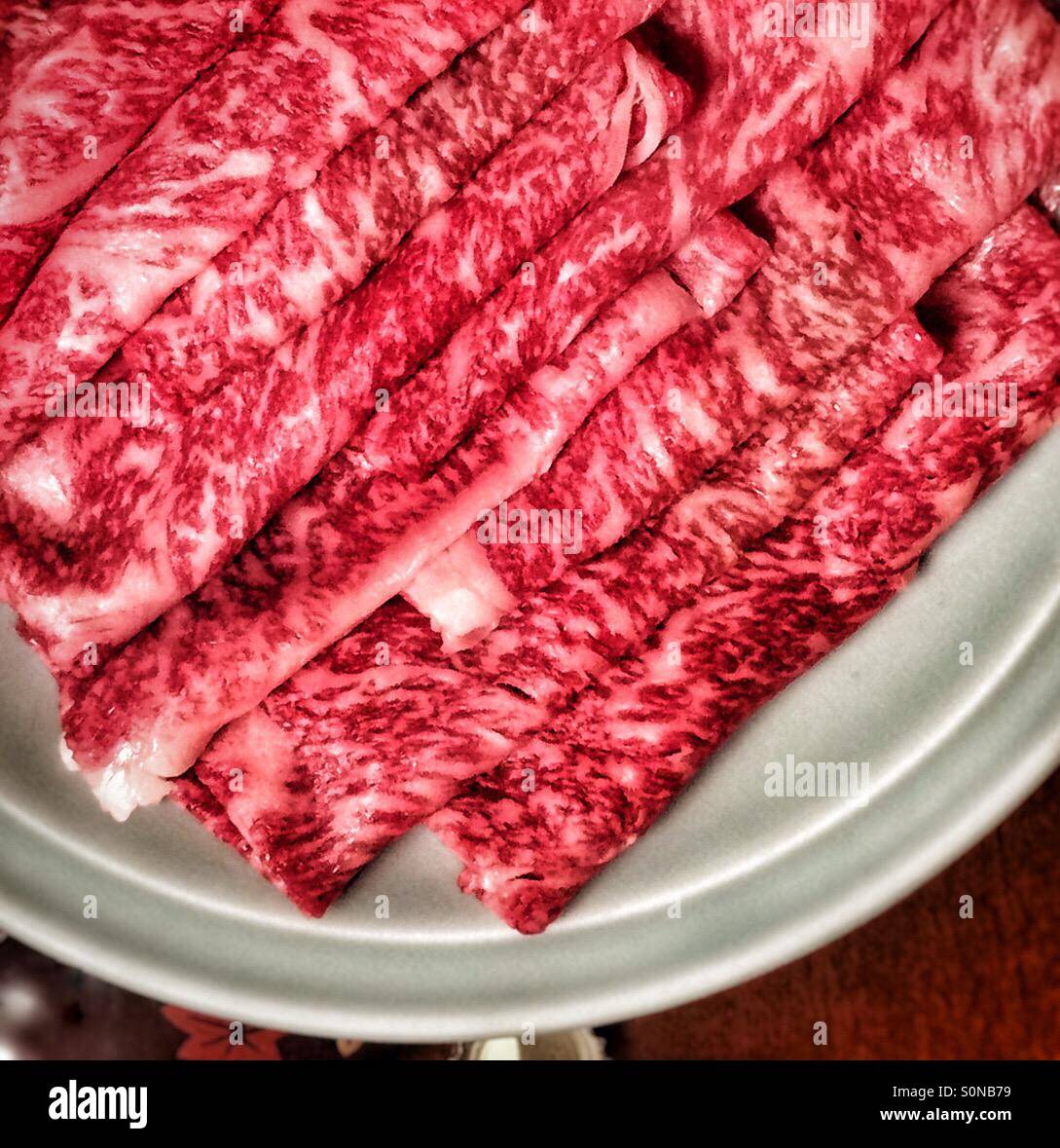 Lonchas de carne Wagyu CHULETA Japonés raw Foto de stock