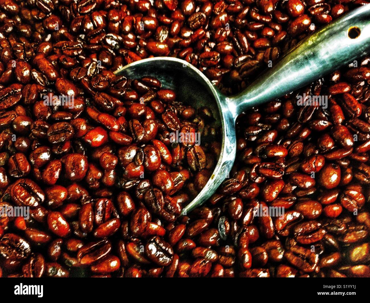 Boca de granos de café. Foto de stock