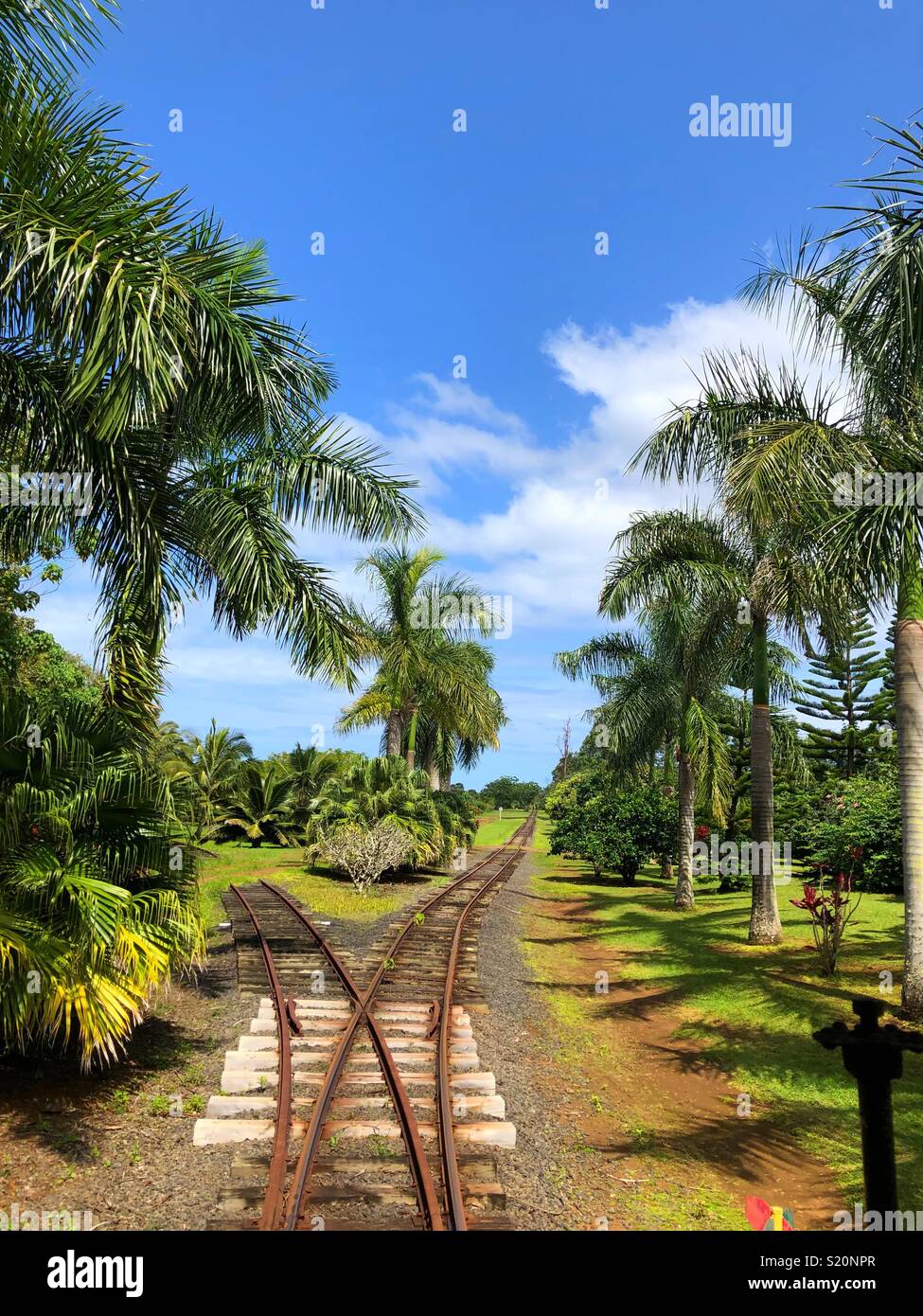 Las vías del ferrocarril se funden en una sola Foto de stock