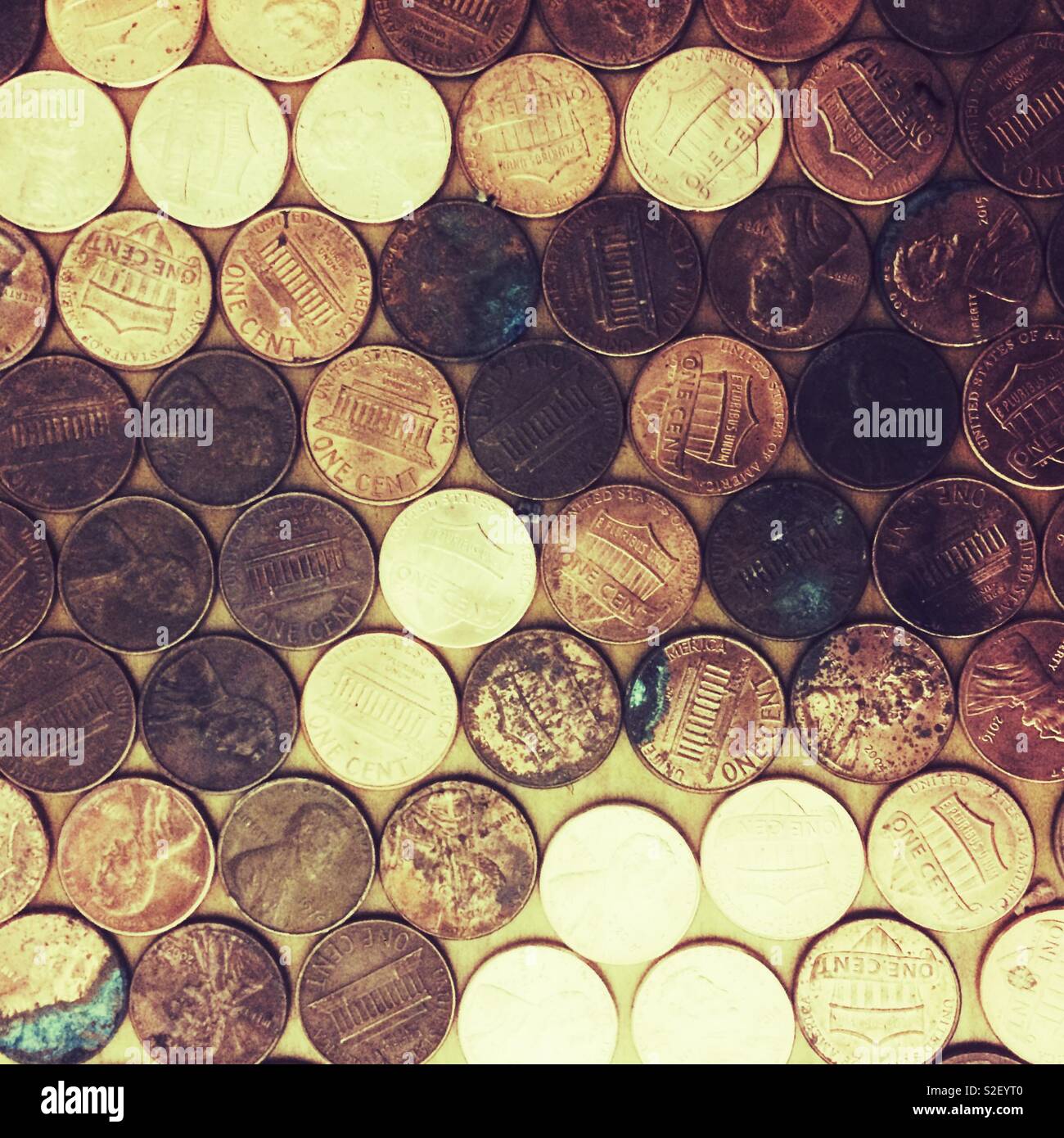 Las monedas de un centavo americano. Foto de stock