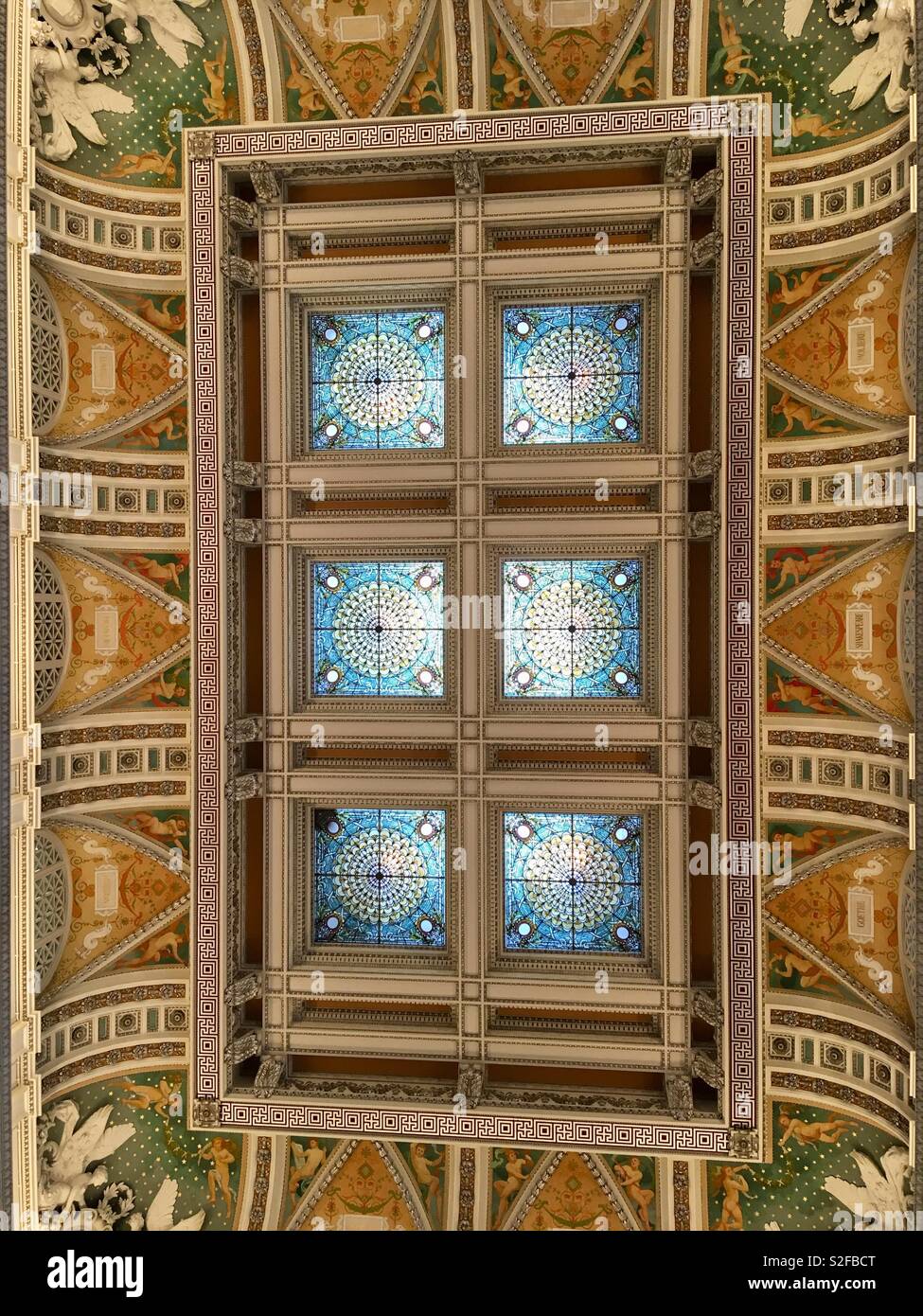 Techo de cristal, linterna de diseño renacentista italiano, Biblioteca del Congreso, ahora conocido como el edificio Thomas Jefferson; la mayor biblioteca del mundo. Uno de los EE.UU. nacional de monumentos arquitectónicos más finos Foto de stock