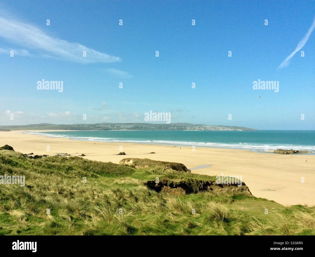 Playa de Gwithian mirando hacia St. Ives Cornwall Foto de stock