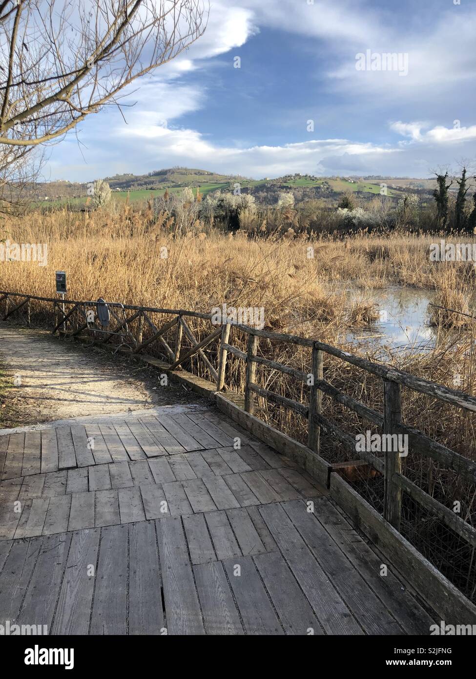 Itinerario en un parque natural, el condado de Ascoli Piceno, Italia Foto de stock