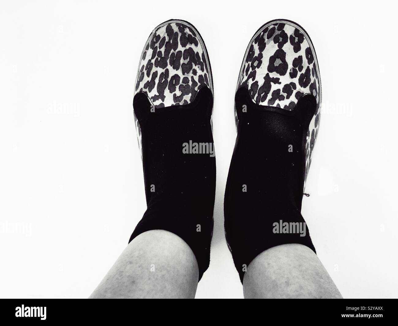 Impresión de piel de leopardo zapatillas Foto de stock