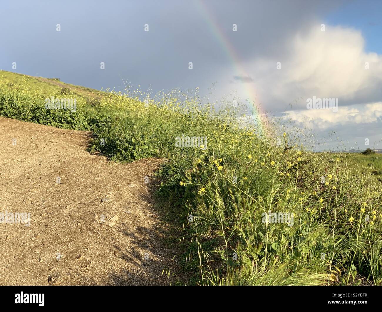 Colina y Rainbow Foto de stock