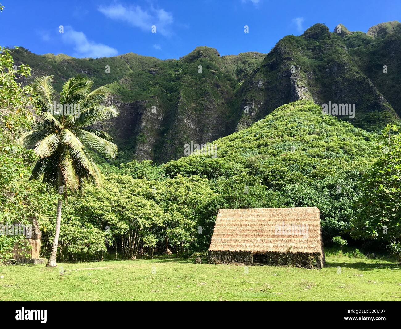 Ubicación de la película Jumanji Bienvenidos a la Jungla filmado en Kualoa Ranch en Oahu, Hawai Foto de stock