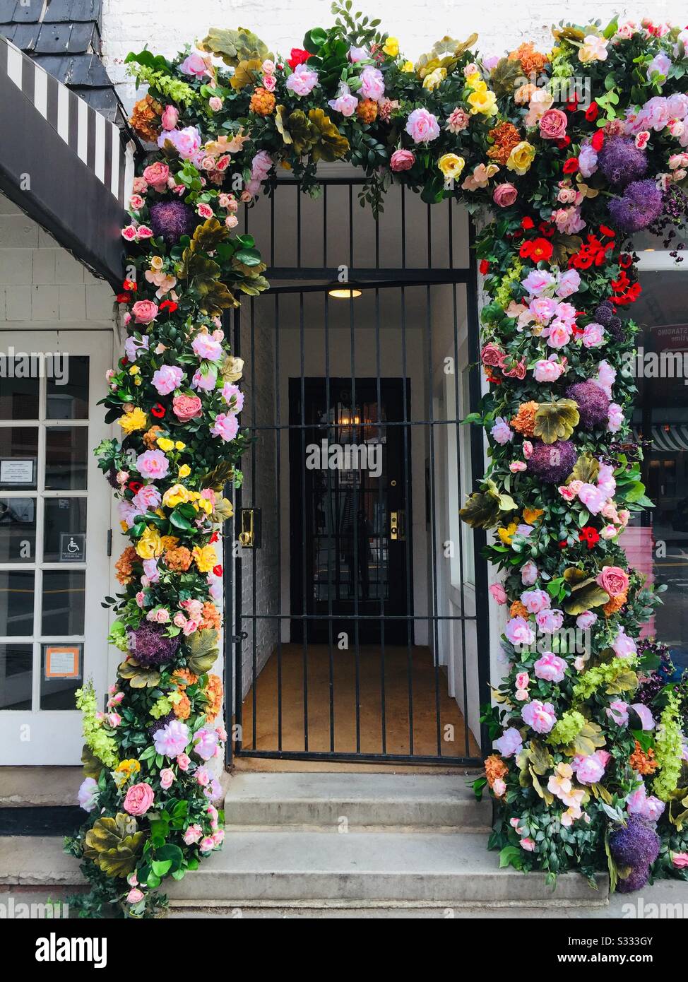 Entrada a Lela Rose Flower Shoppe para el diseñador de moda en Greenwich Avenue, Nueva York Foto de stock