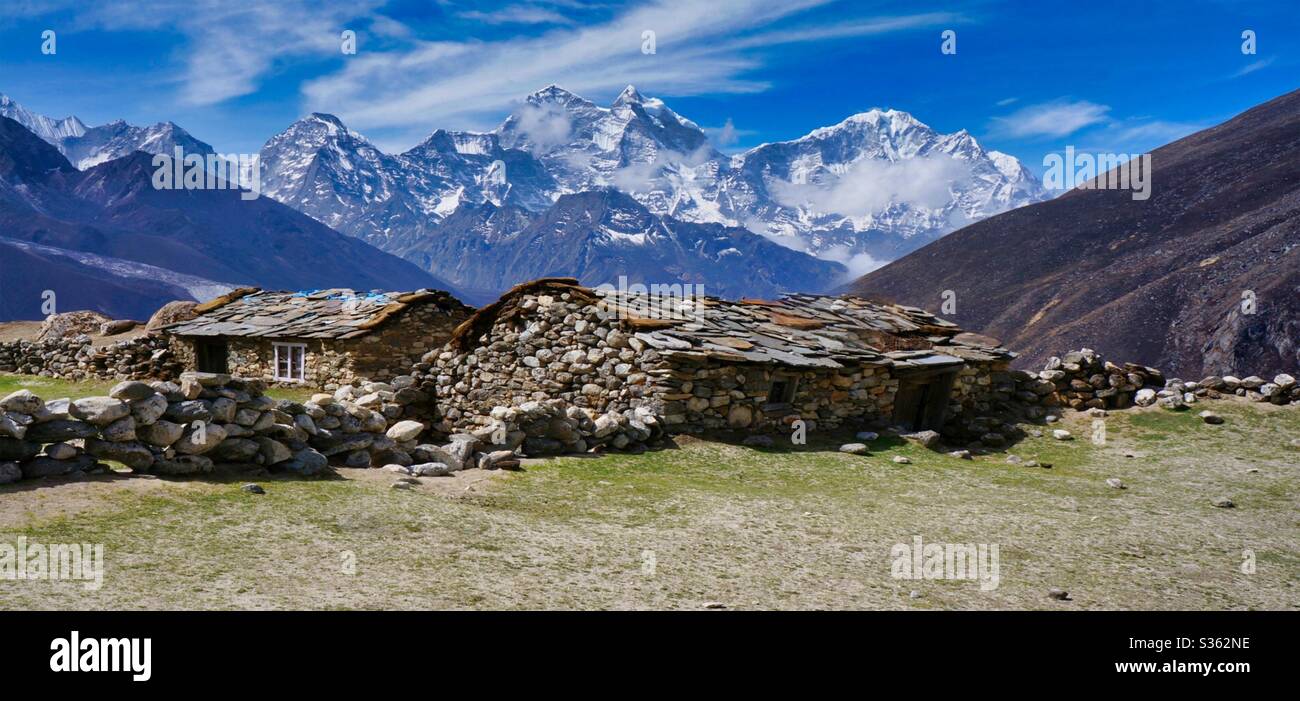 Tradicional cabaña de montaña Everest campamento base caminata Foto de stock