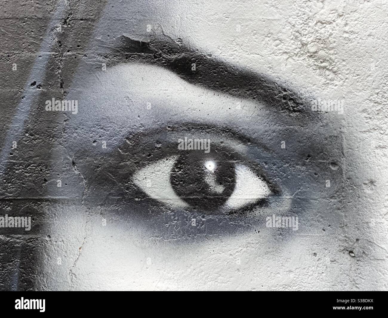Diseño de ojo de mujer, vista de detalle en una pared de la calle Foto de stock