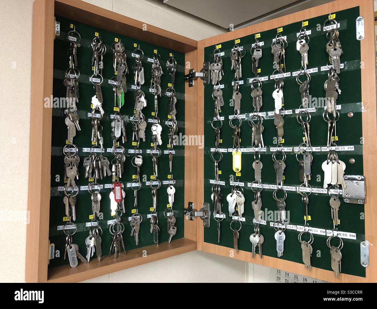 Llaves de cabinas, habitaciones y armarios colgados en el armario de pared  Fotografía de stock - Alamy