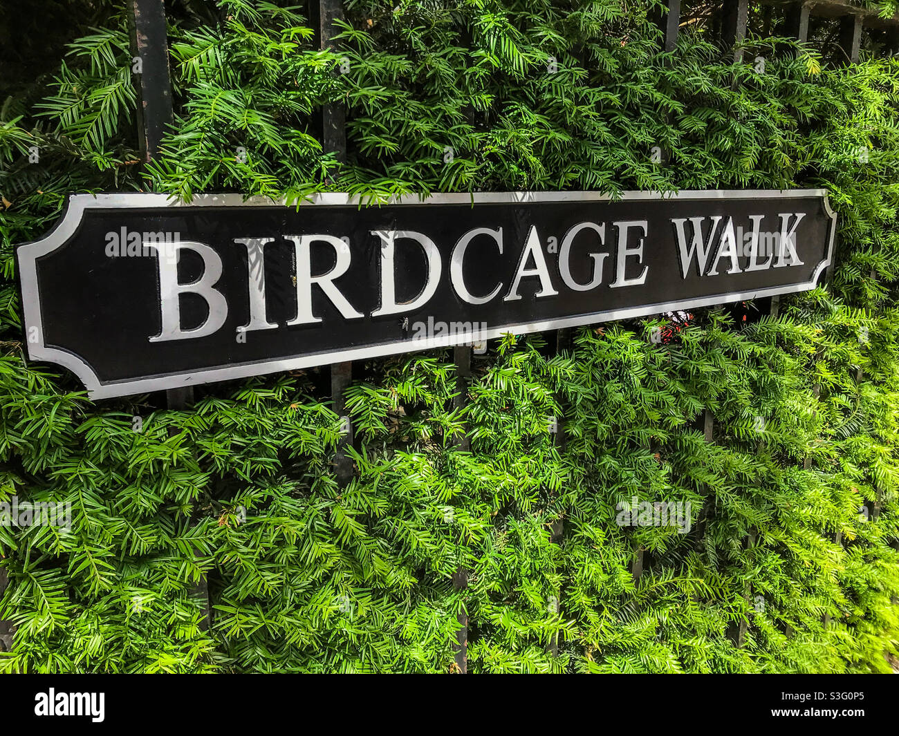 Señal de Birdcage Walk Street, Londres Foto de stock