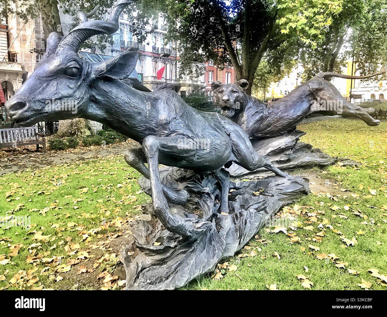 La dramática escultura de la vida silvestre, “Lioness and Lesser Kudu”, del escultor Jonathan