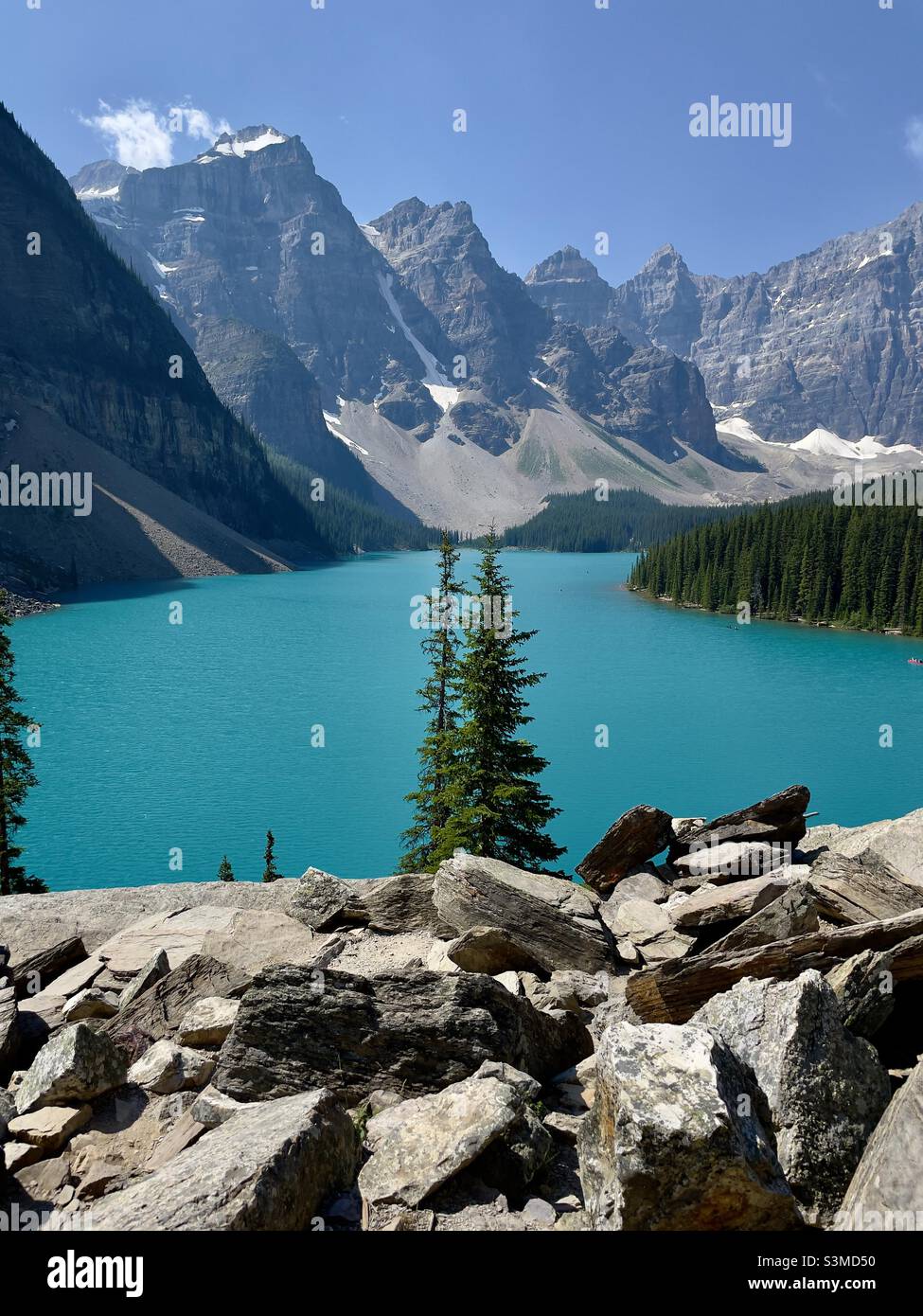 Retrato Lago Moraine Alberta Foto de stock