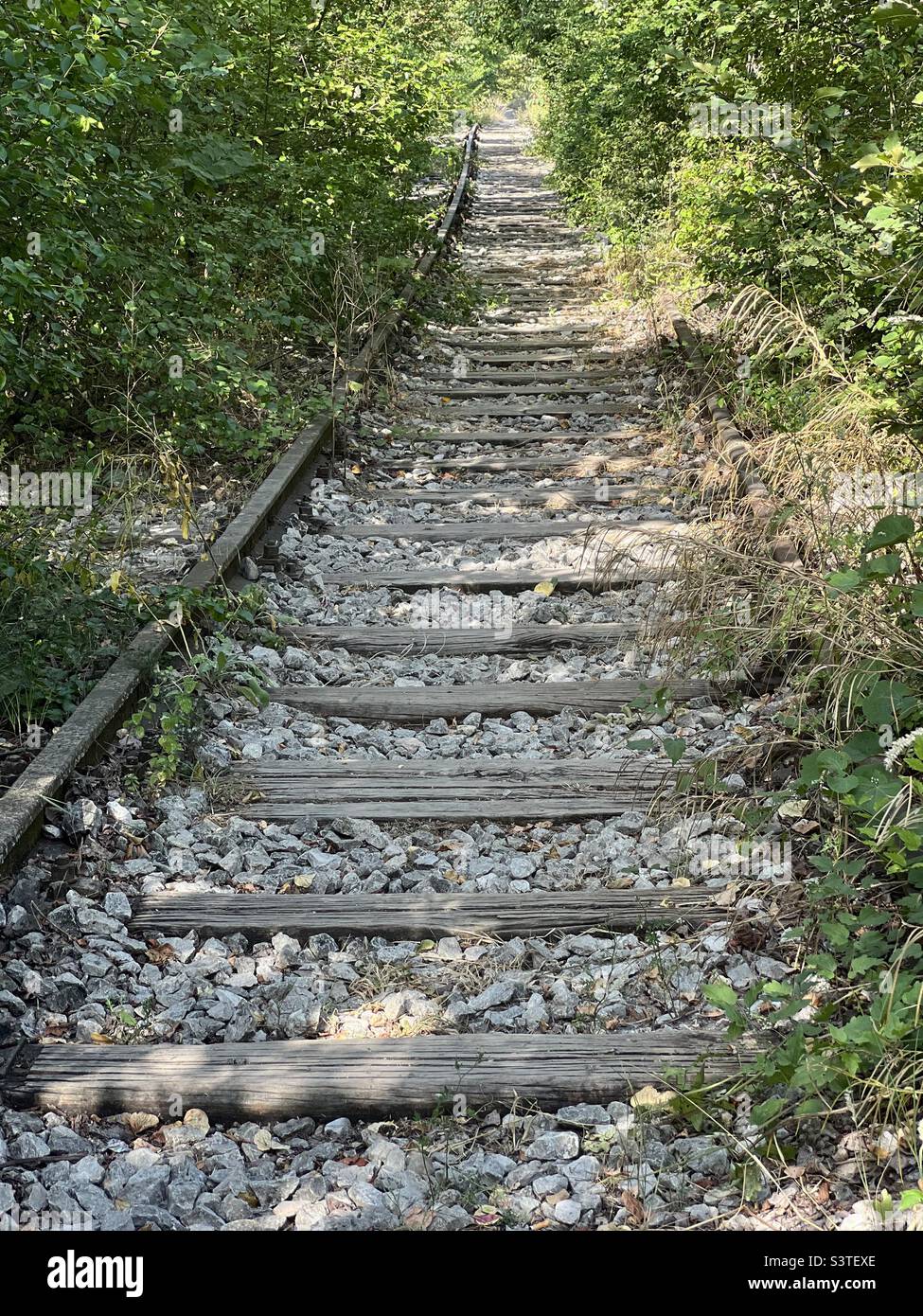 Vista de vías de ferrocarril abandonadas Foto de stock