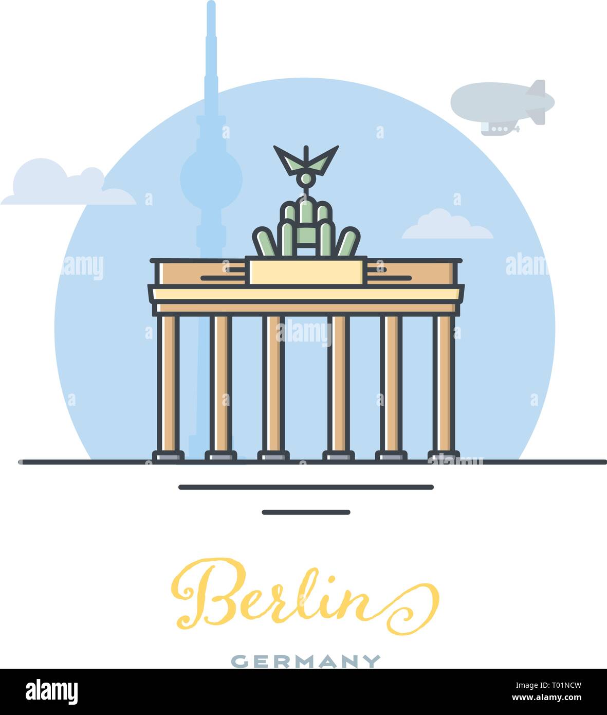 Puerta de Brandenburgo en Berlín, Alemania, plana ilustración vectorial. Icono de turismo y viajes. Ilustración del Vector
