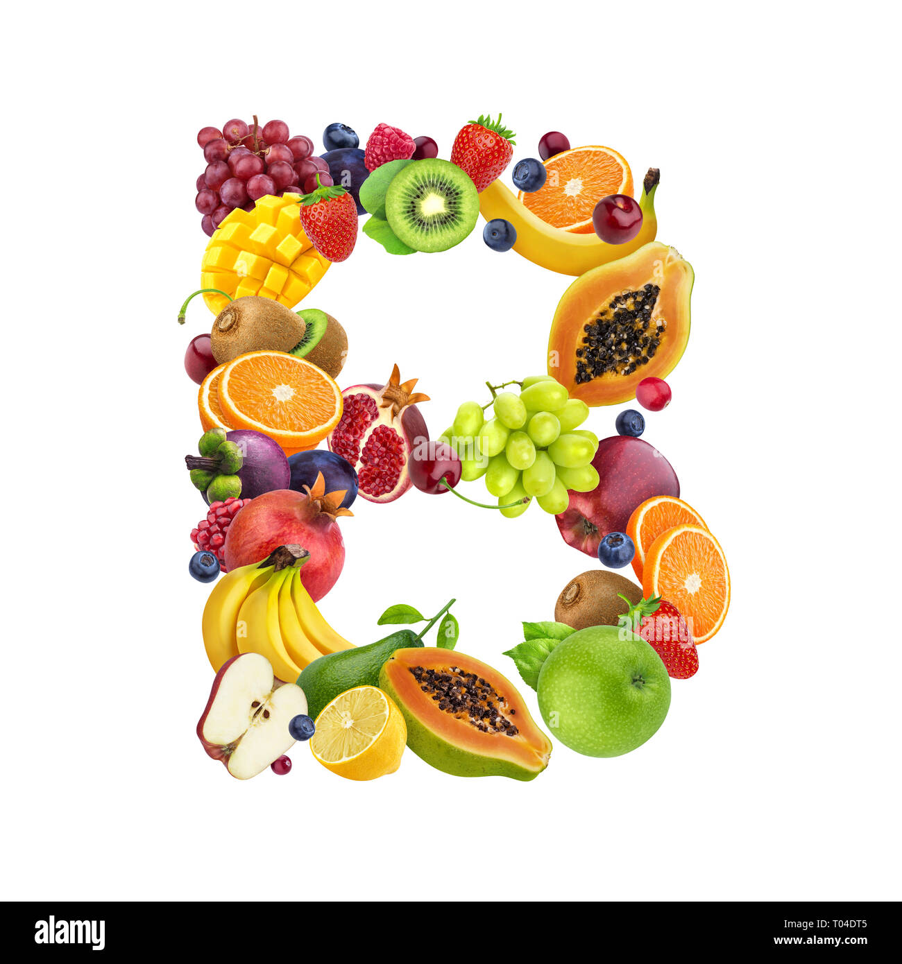 La letra B se compone de diferentes frutas y bayas, frutas font aislado