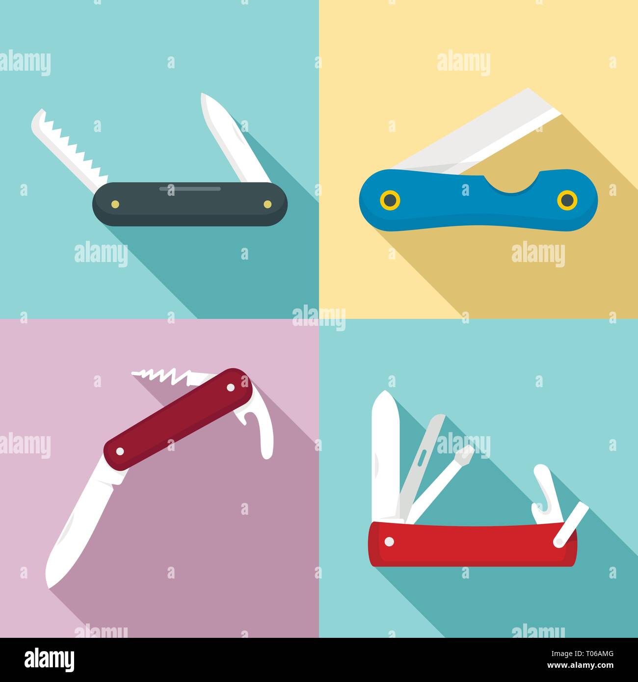 Navaja conjunto de iconos. Conjunto de planos navaja vector iconos para