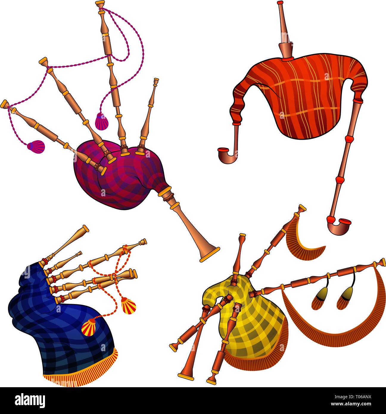 Iconos de la gaita. Conjunto de dibujos animados de gaitas vector