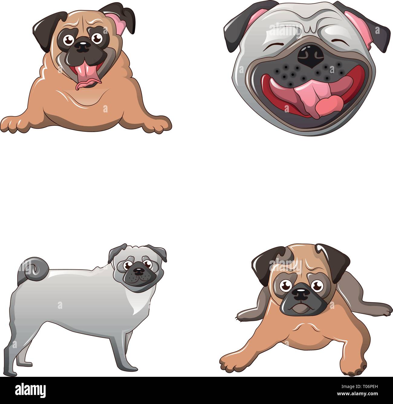 Perro Pug, conjunto de iconos de estilo de dibujos animados Imagen Vector de stock - Alamy Perro Pug, conjunto de iconos de estilo de dibujos animados Imagen Vector de stock - Alamy