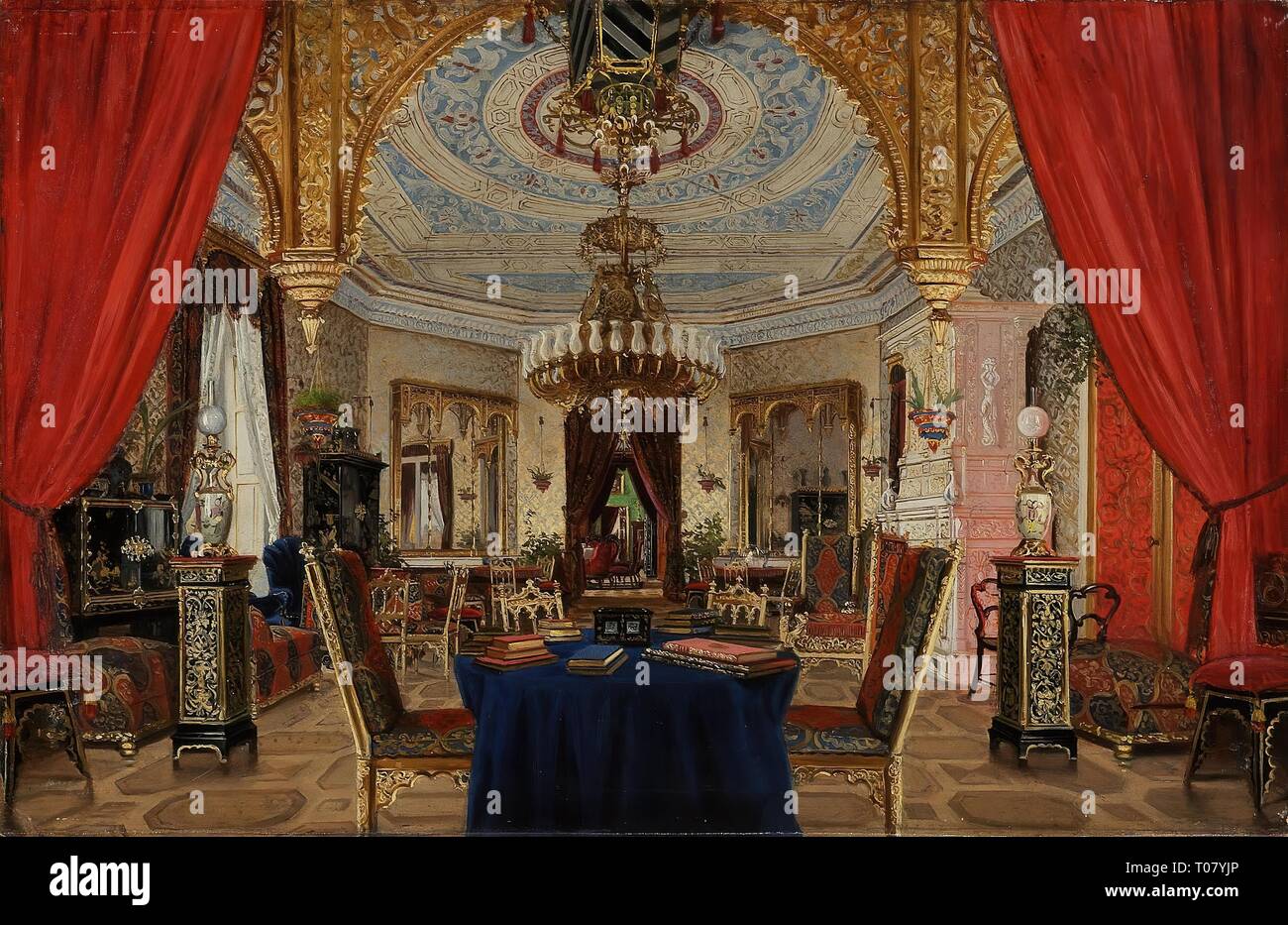 Sala de Dibujo en la finca de la Condesa Yulia Samoilova 'Grafskaya  Slavyanka''. Rusia, a mediados de la década de 1830 - principios de 1840.  Dimensiones: 50x32 cm. Museo Estatal del Hermitage,