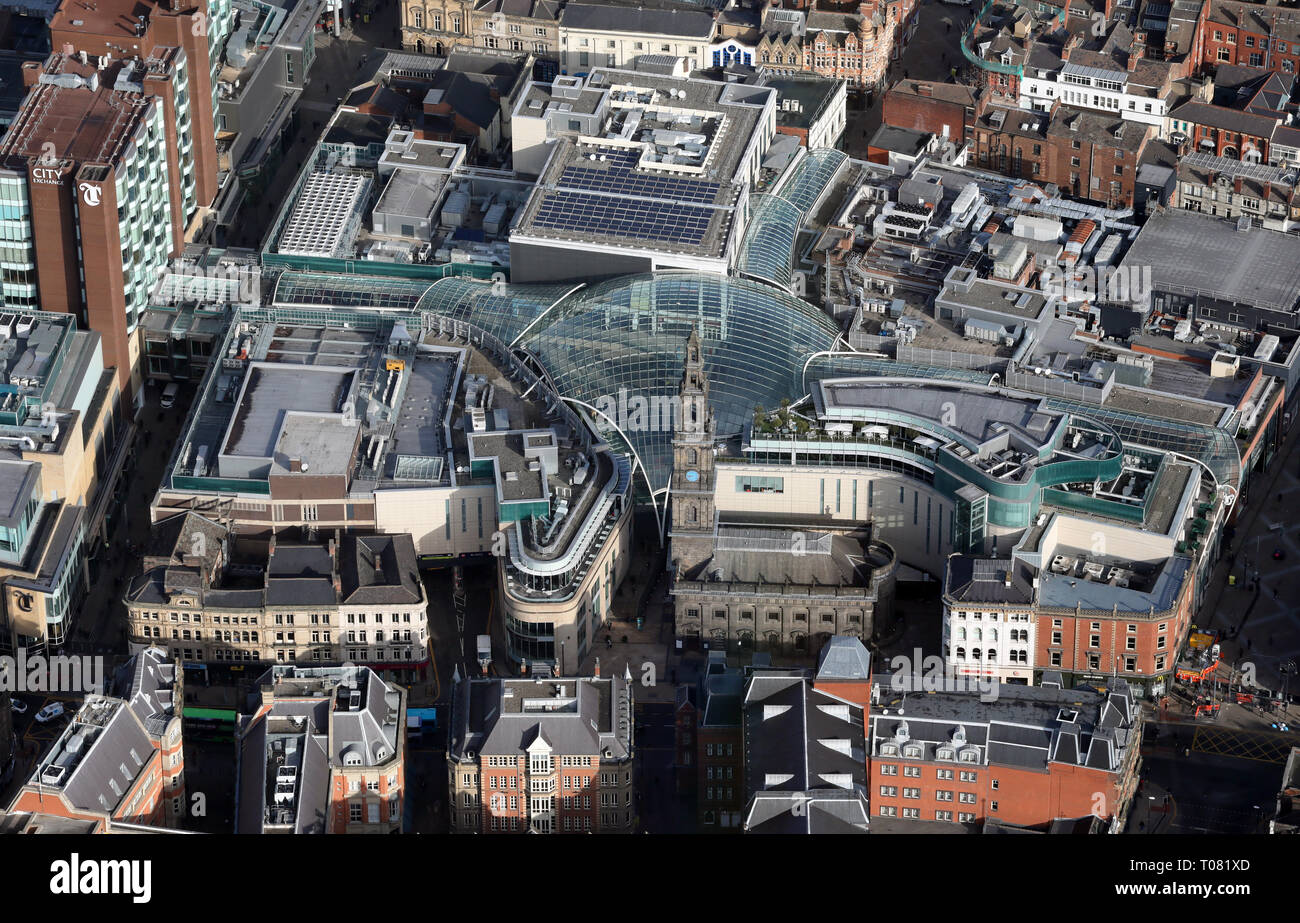 Vista aérea de Trinidad centro comercial de Leeds, Leeds, West Yorkshire, Reino Unido Foto de stock