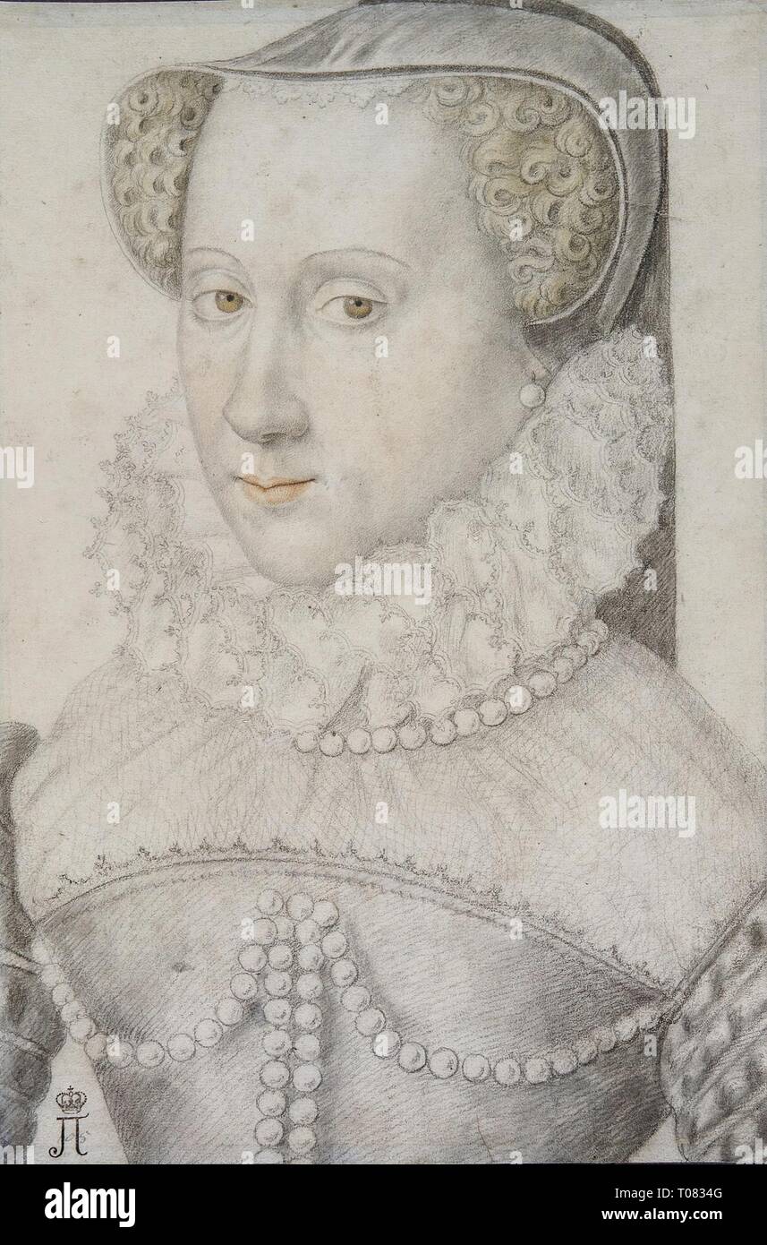 "Retrato de Anna d'Este, Duquesa de Nemours (? ) (Copia)". Francia, 1570-1580. Dimensiones: 30,6x20,9 cm. Museo Estatal del Hermitage, en San Petersburgo. Autor: copia después de artista anónimo. 1570s-1580s . Anónimo. Foto de stock