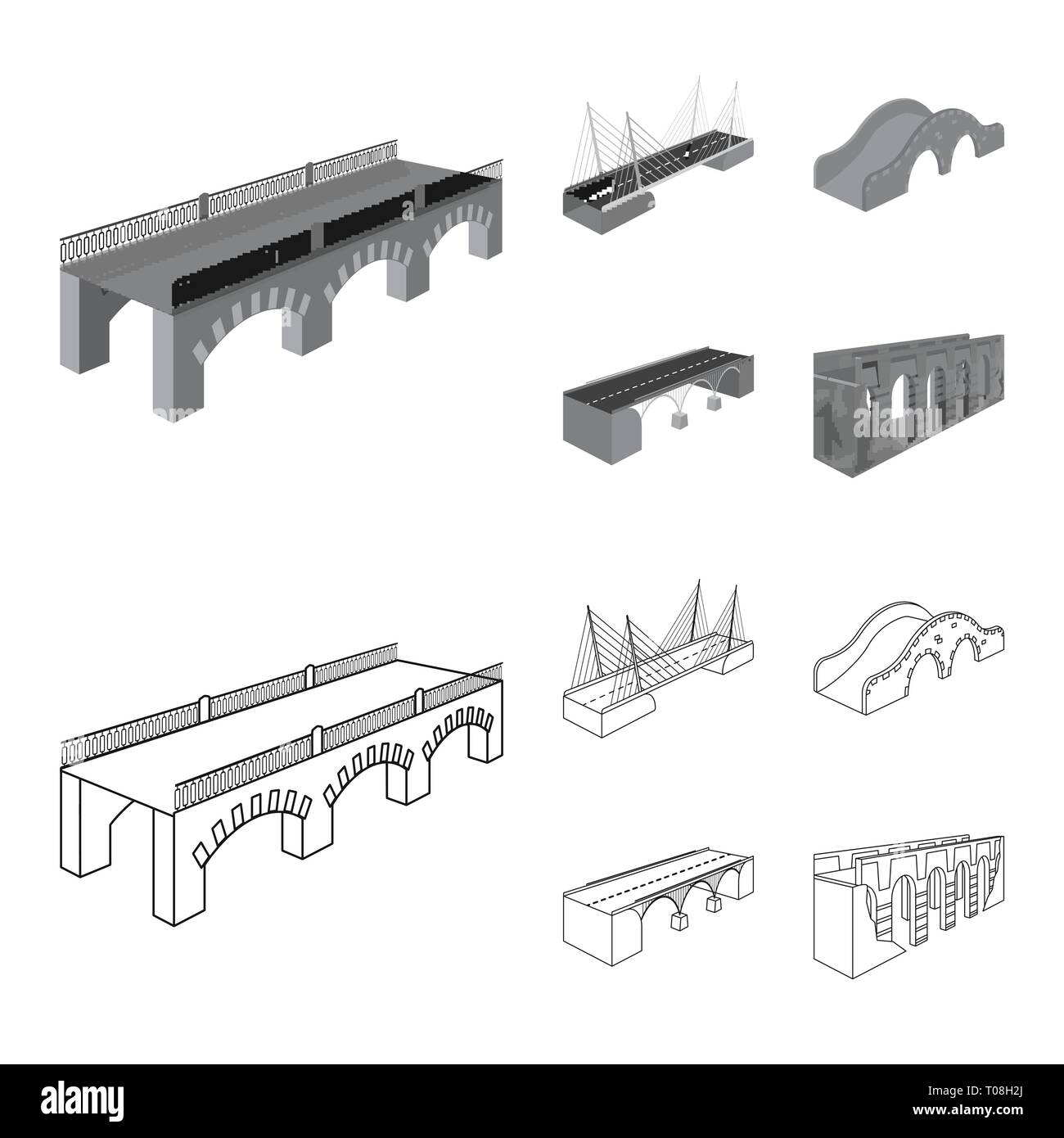 Puente, reubicación, construcción, peatón, montado,prop,cable,costa,históricos,columna,suspendido,arco,río,ladrillo,metal,viejo,showplace,transporte,moderno,campo,bicicleta,long,conexión diseño,construir,lado,bridgework,arquitectura,histórica,estructura,cruzando,vista,establecida,vector,icono,ilustración,aislado,collection, elemento gráfico,,signo vectores vectorial , Ilustración del Vector