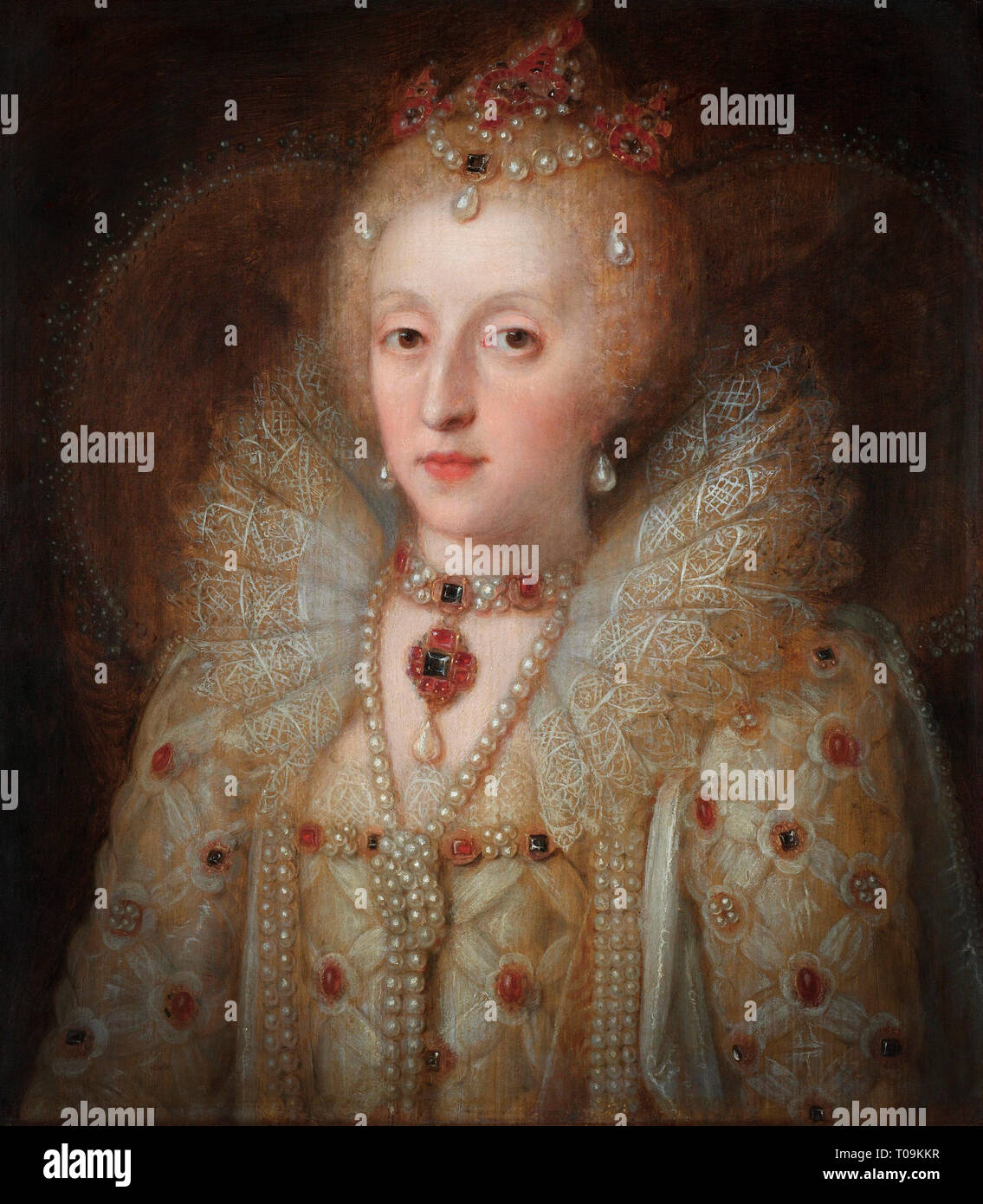 Elizabeth I, también conocido como la reina virgen, Gloriana o Buena Reina Bess, 1533 - 1603. Reina de Inglaterra e Irlanda. Tras un anónimo retrato contemporáneo en el Rijksmuseum, Amsterdam, Países Bajos. Foto de stock