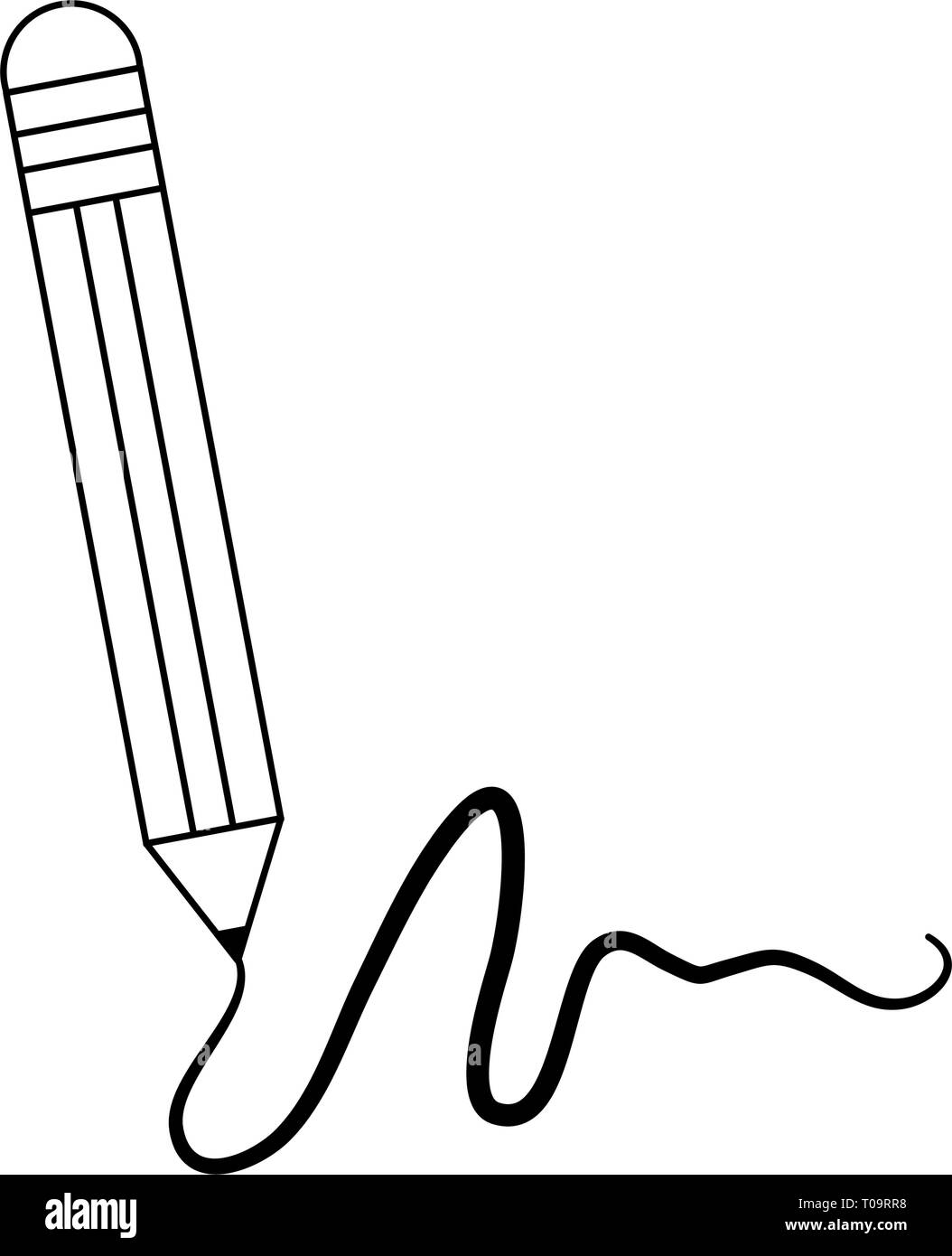 Escritura a lápiz de dibujos animados aislados en blanco y negro Imagen  Vector de stock - Alamy