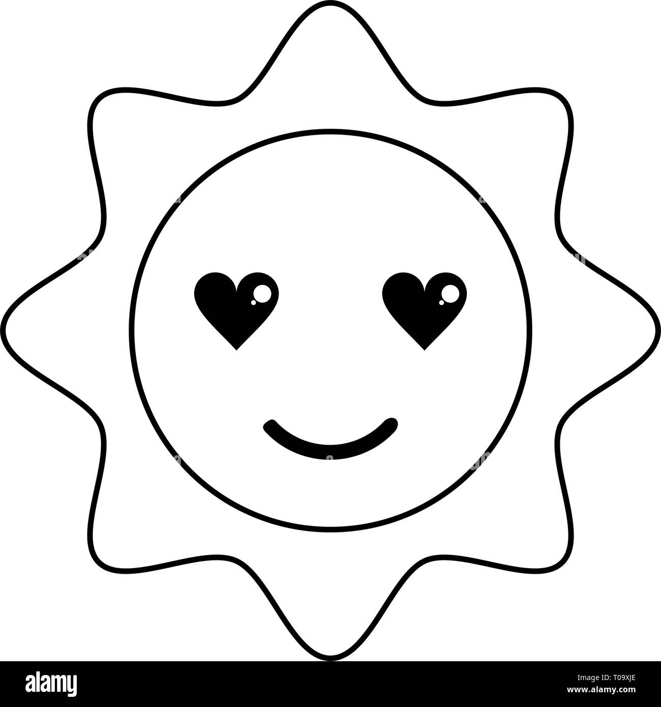 Sol en amor kawaii dibujos animados en blanco y negro Imagen Vector de  stock - Alamy