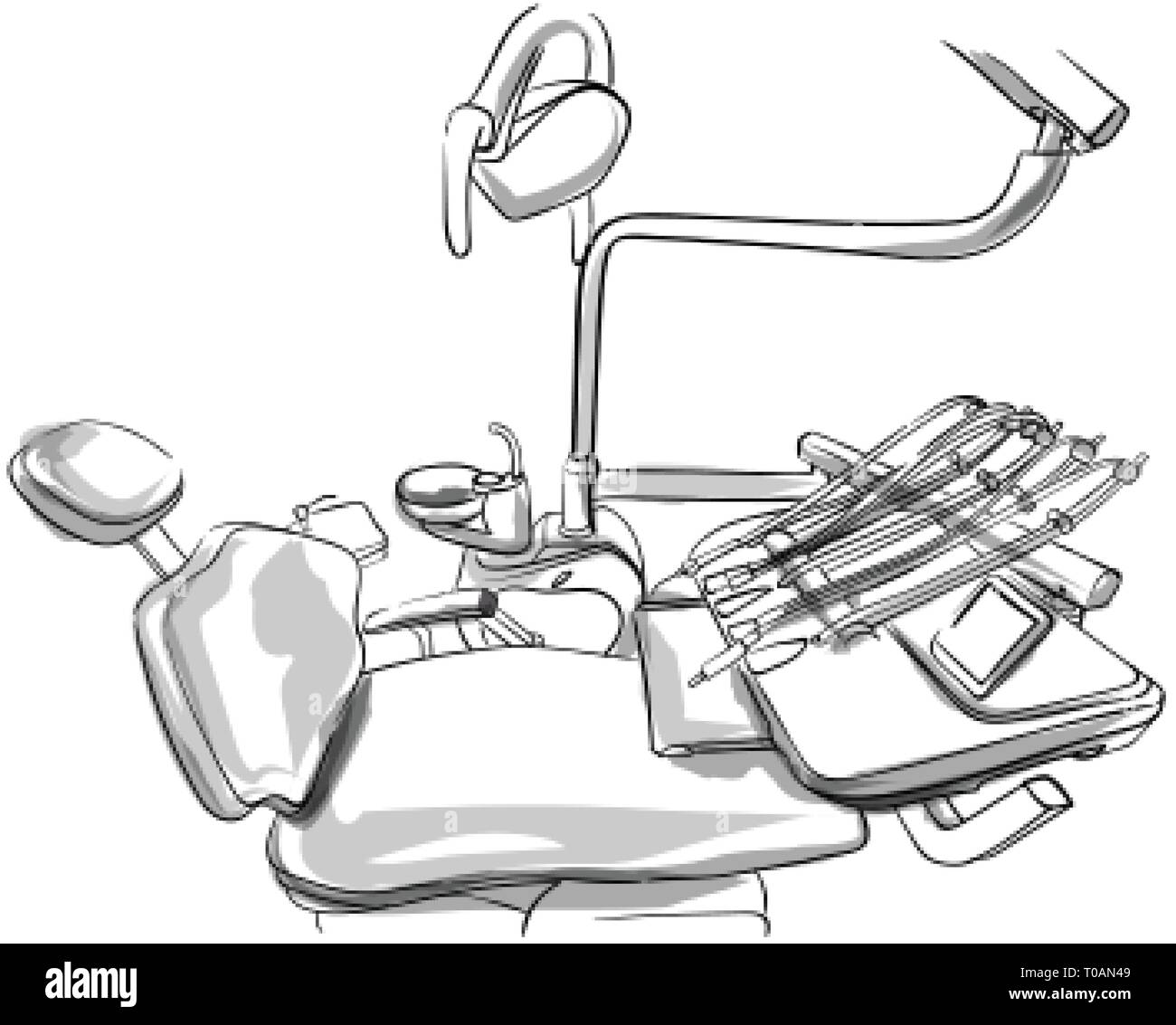 Dibujo Vectorial silla de dentista. Doctor utilidades storyboard