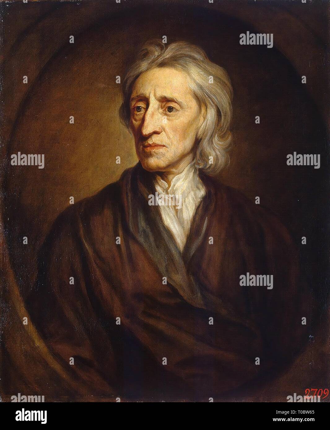 "Retrato de John Locke". Gran Bretaña, 1697. Dimensiones: 76x64 cm. Museo Estatal del Hermitage, en San Petersburgo. Autor: Sir Godfrey Kneller . Godfrey Kneller. Sir Gotfrey Kneller. Foto de stock