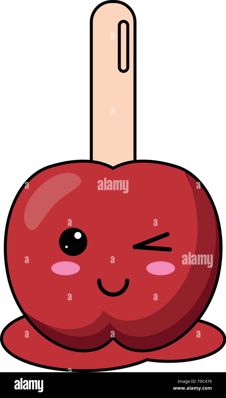 Caramel manzana palo caramelo kawaii dibujos animados Imagen Vector de