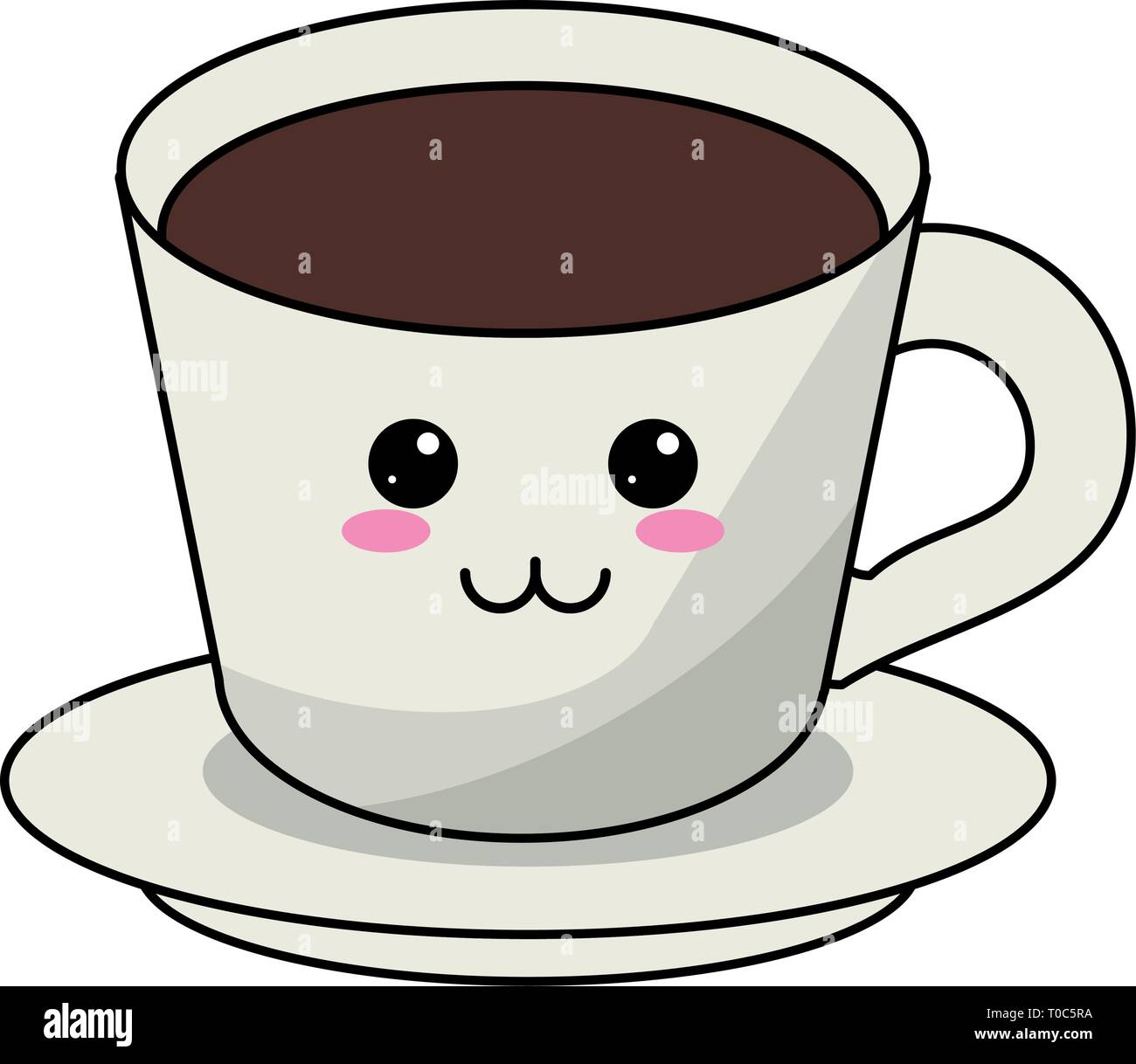 taza de café en el plato de dibujos animados kawaii Imagen Vector de stock  - Alamy